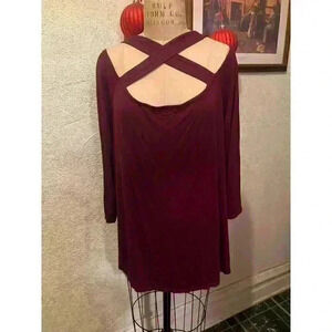Loveappella Plus Size Cross Strap Pullover Top Burgundy NWT Size 3X